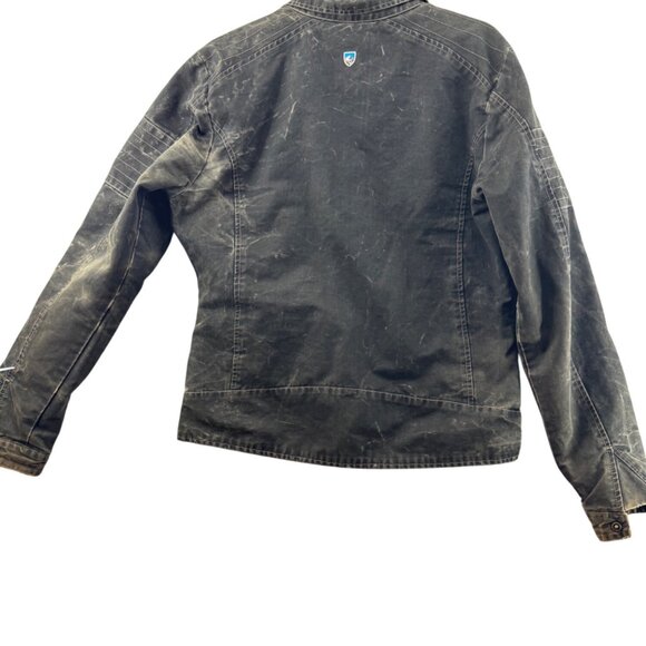Kuhl Vintage Patinadye Distressed  Moto Jacket  Canvas Black Browns  Size Medium - Picture 3 of 12